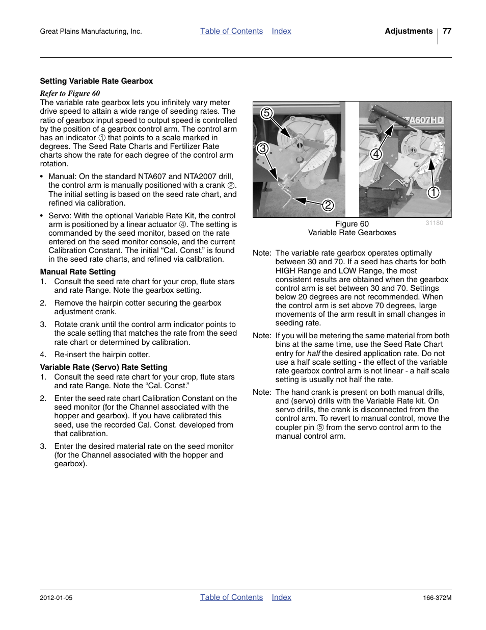 Setting variable rate gearbox, Manual rate setting, Variable rate (servo) rate setting | Great Plains NTA2007 Operator Manual User Manual | Page 81 / 180