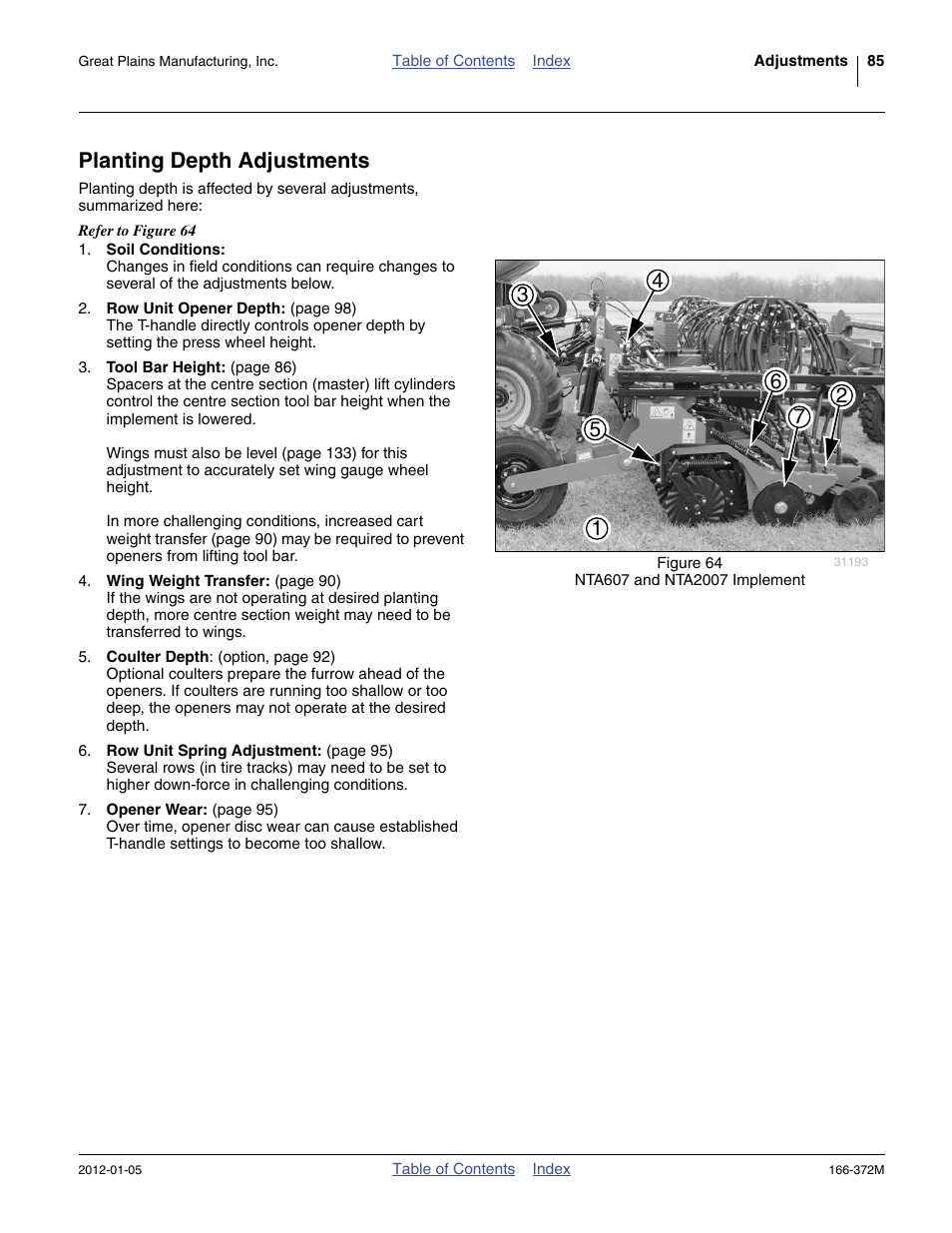 Planting depth adjustments | Great Plains NTA2007 Operator Manual User Manual | Page 89 / 180