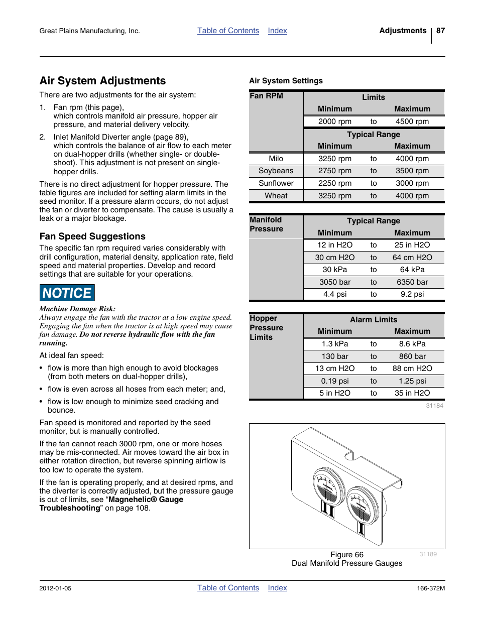 Air system adjustments, Air system settings, Fan speed suggestions | Great Plains NTA2007 Operator Manual User Manual | Page 91 / 180