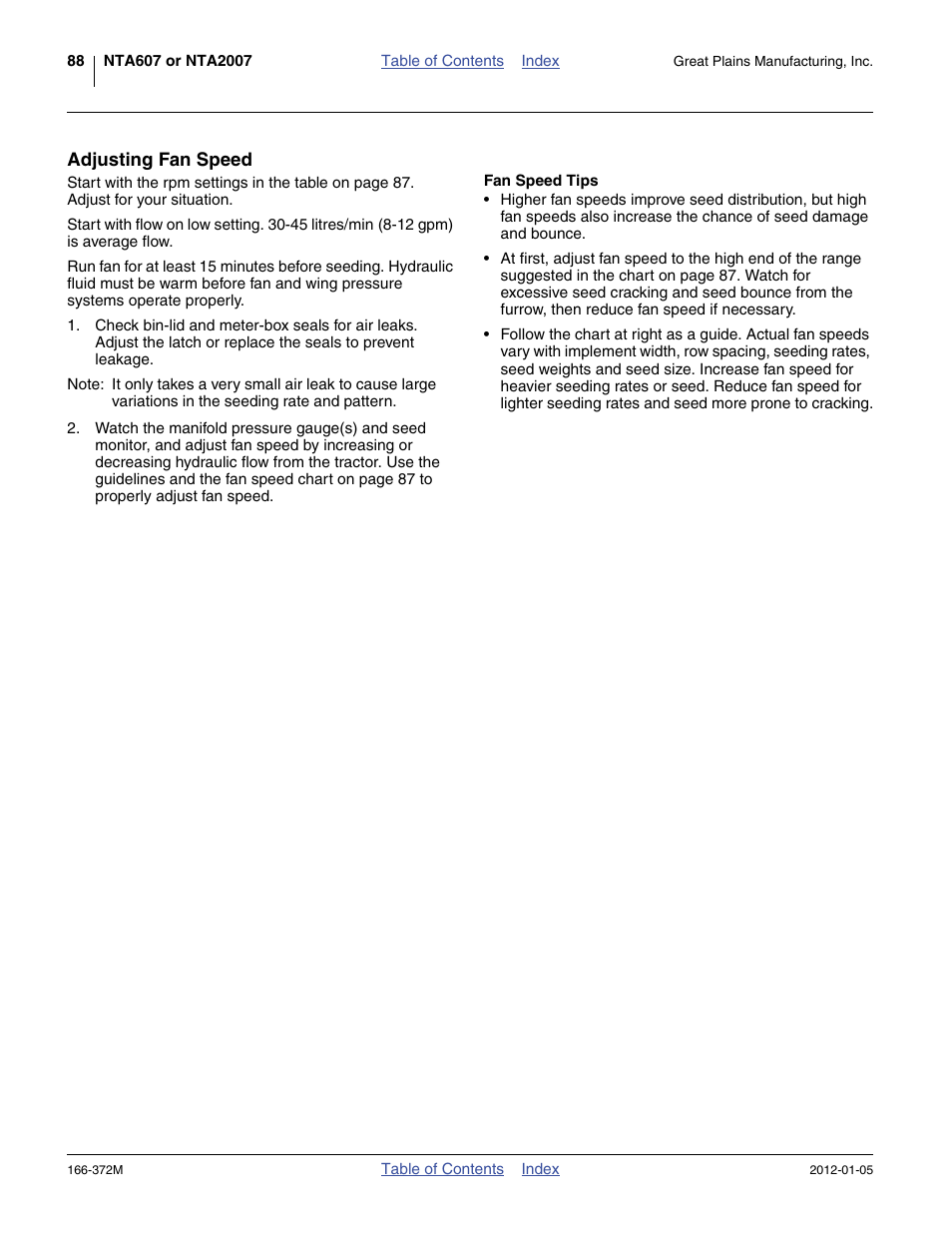 Adjusting fan speed, Fan speed tips | Great Plains NTA2007 Operator Manual User Manual | Page 92 / 180
