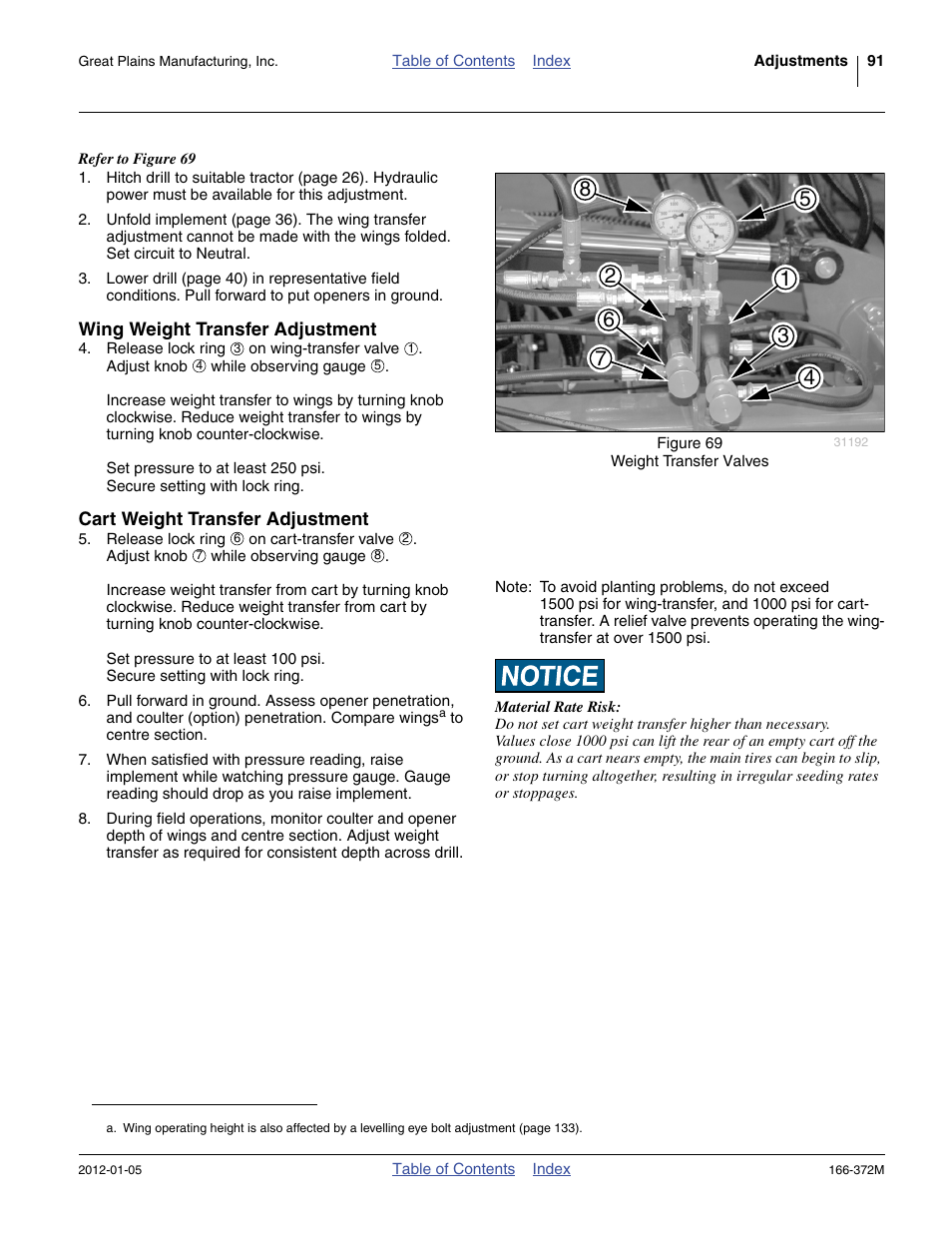 Wing weight transfer adjustment, Cart weight transfer adjustment | Great Plains NTA2007 Operator Manual User Manual | Page 95 / 180