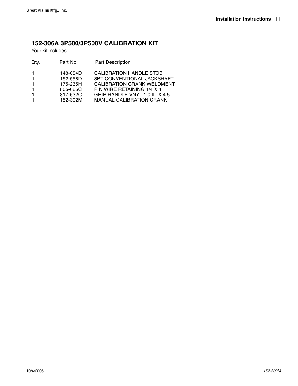 Great Plains CALIBRATION CRANK Assembly Instructions User Manual | Page 11 / 11