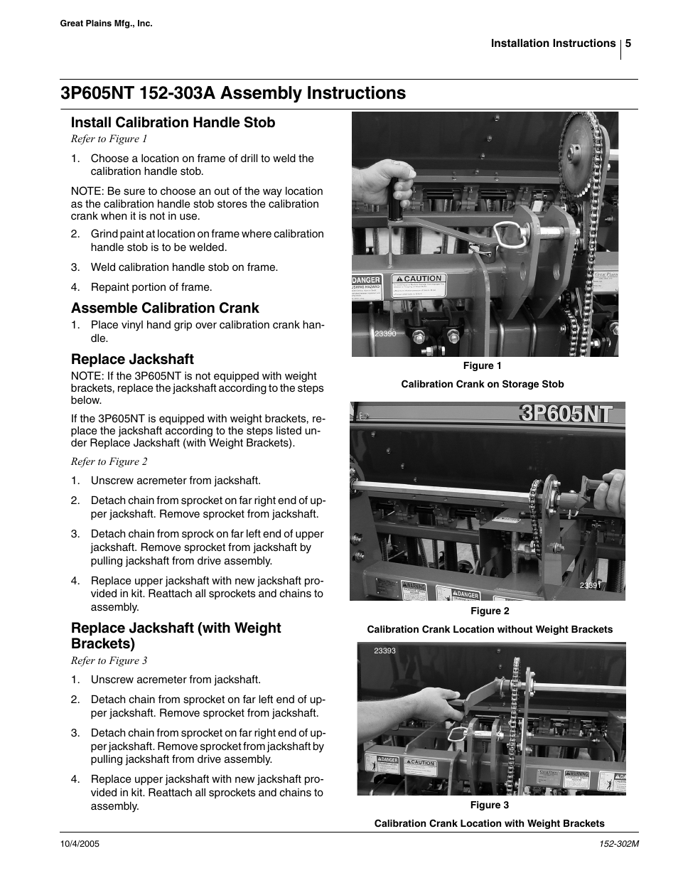 Install calibration handle stob, Assemble calibration crank, Replace jackshaft | Replace jackshaft (with weight brackets) | Great Plains CALIBRATION CRANK Assembly Instructions User Manual | Page 5 / 11