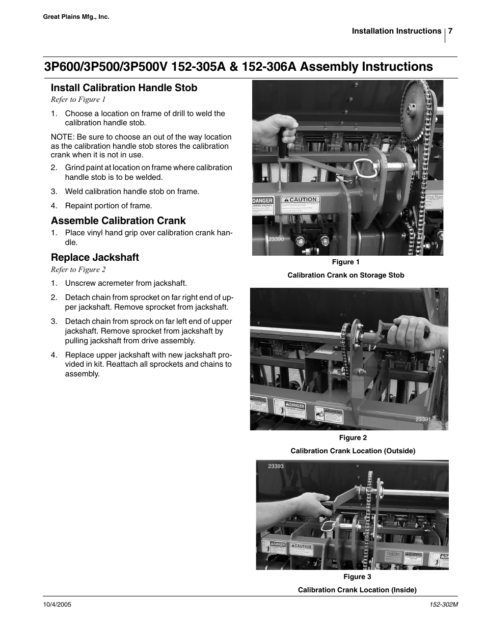 Install calibration handle stob, Assemble calibration crank, Replace jackshaft | Great Plains CALIBRATION CRANK Assembly Instructions User Manual | Page 7 / 11