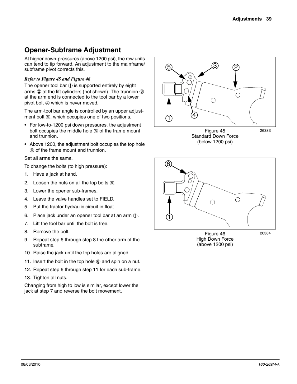 Opener-subframe adjustment | Great Plains CTA4000 Operator Manual User Manual | Page 43 / 66