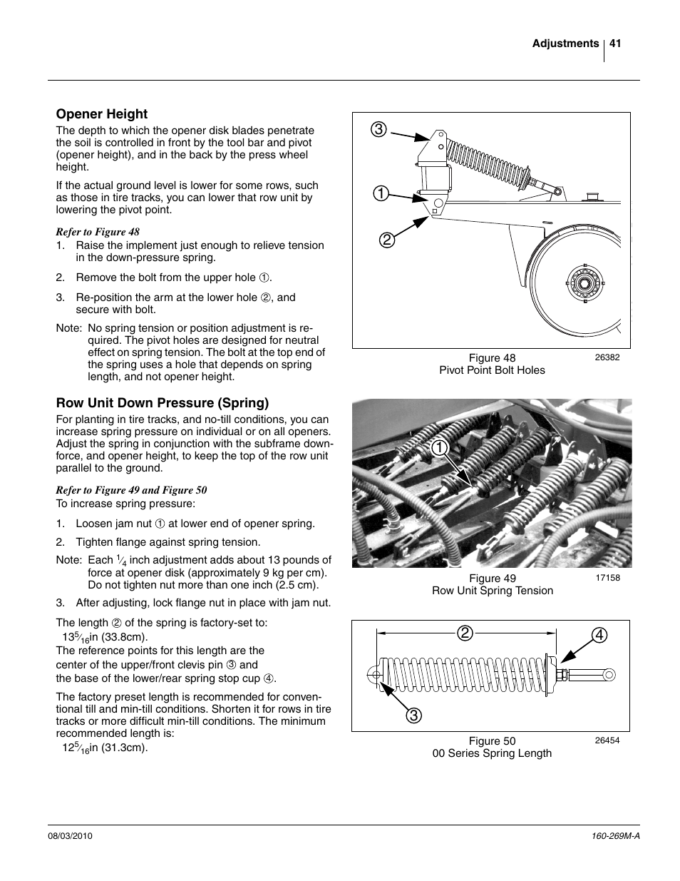 Opener height, Row unit down pressure (spring), Opener height row unit down pressure (spring) | Great Plains CTA4000 Operator Manual User Manual | Page 45 / 66