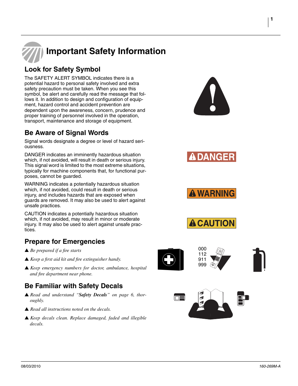 Important safety information, Look for safety symbol, Be aware of signal words | Prepare for emergencies, Be familiar with safety decals | Great Plains CTA4000 Operator Manual User Manual | Page 5 / 66