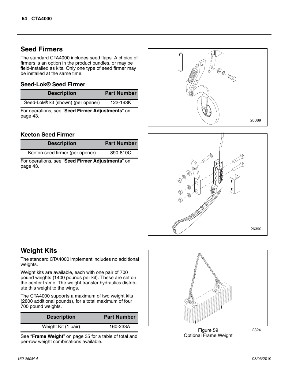 Seed firmers, Seed-lok® seed firmer, Keeton seed firmer | Weight kits, Seed-lok® seed firmer keeton seed firmer | Great Plains CTA4000 Operator Manual User Manual | Page 58 / 66