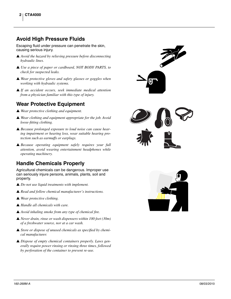Avoid high pressure fluids, Wear protective equipment, Handle chemicals properly | Great Plains CTA4000 Operator Manual User Manual | Page 6 / 66