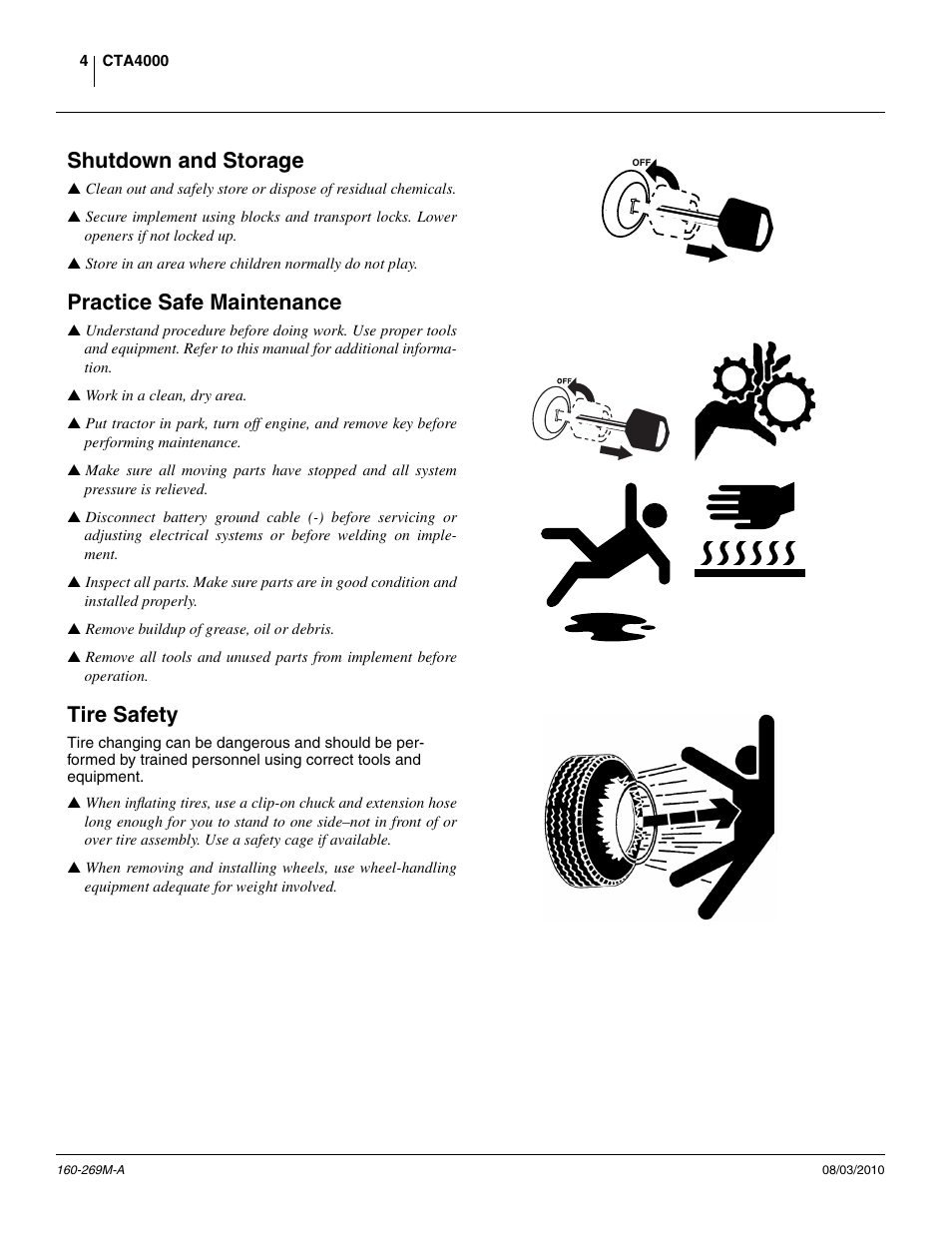 Shutdown and storage, Practice safe maintenance, Tire safety | Great Plains CTA4000 Operator Manual User Manual | Page 8 / 66