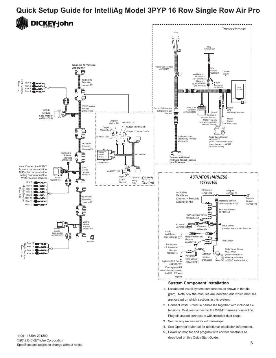 System component installation, Clutch control, Tractor harness | Great Plains 3PYPA-1630 16 Row 30-Inch Quick Start User Manual | Page 6 / 6