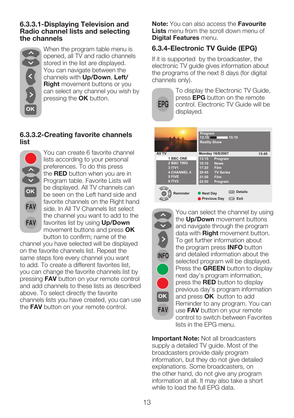 Electronic tv guide (epg), Creating favorite channels list | Beko 42WLU530HID User Manual | Page 15 / 36