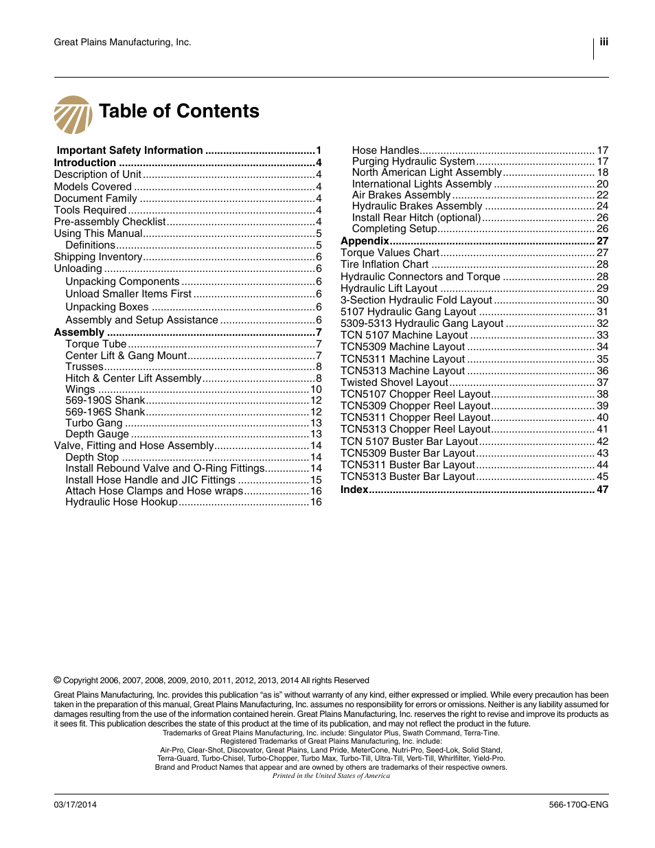 Great Plains TCN5313 Assembly Manual User Manual | Page 3 / 54