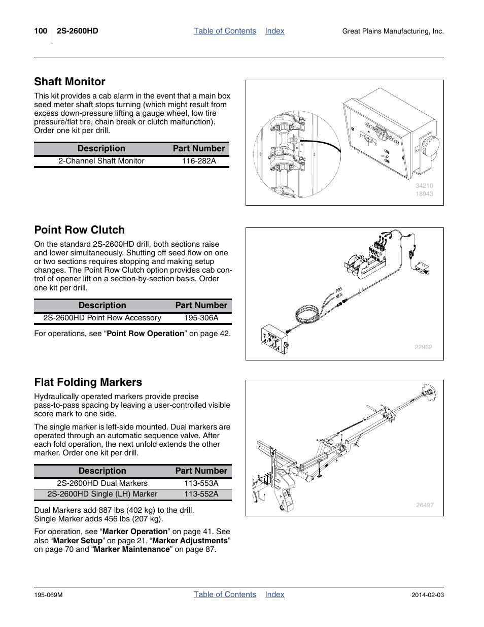 Shaft monitor, Point row clutch, Flat folding markers | Great Plains 2S-2600HDF Operator Manual v2 User Manual | Page 104 / 126
