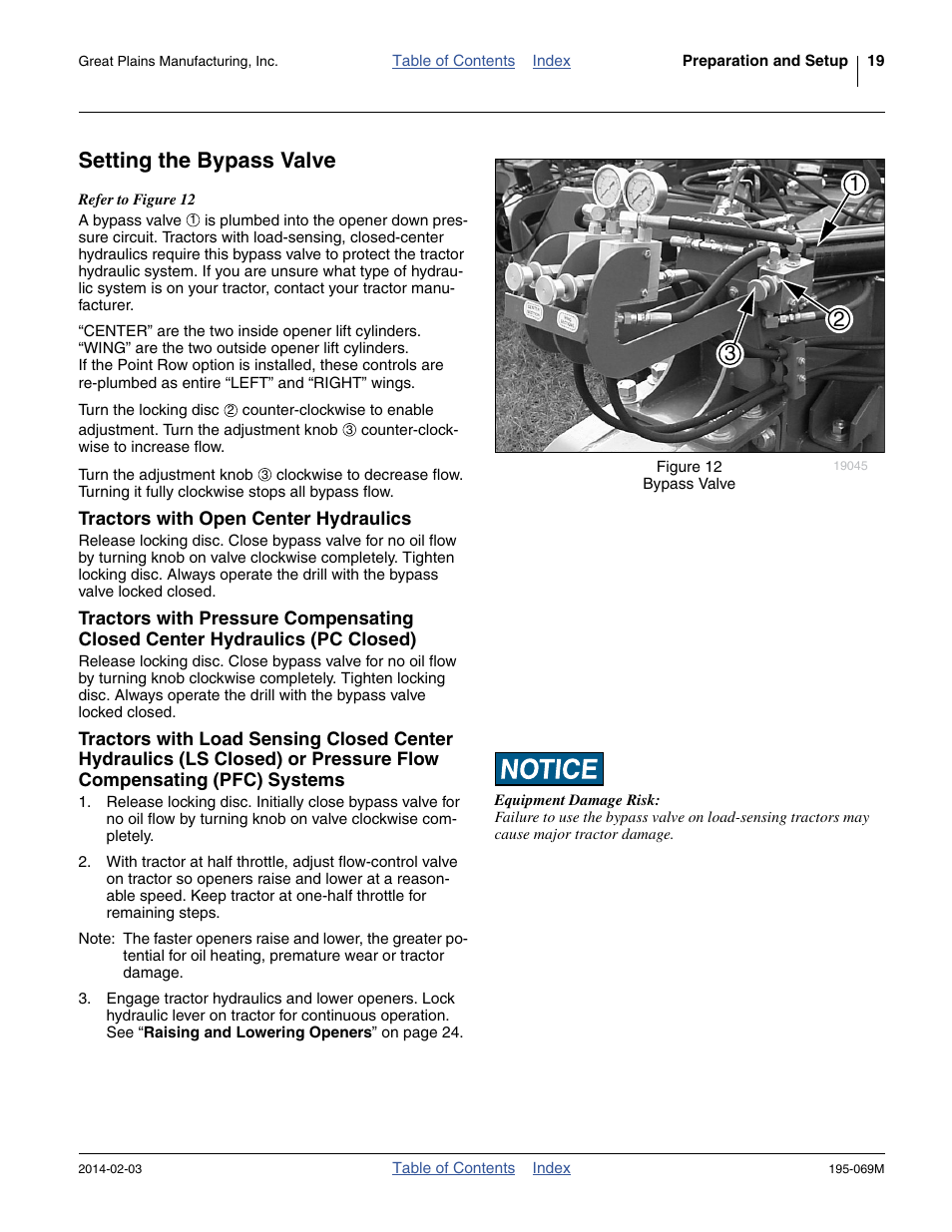 Setting the bypass valve, Tractors with open center hydraulics | Great Plains 2S-2600HDF Operator Manual v2 User Manual | Page 23 / 126