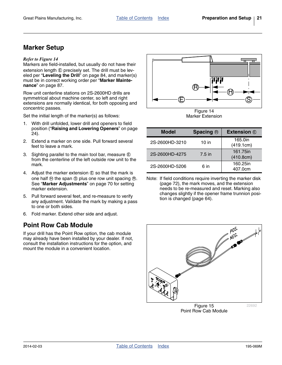Marker setup, Point row cab module, Marker setup point row cab module | Re h s | Great Plains 2S-2600HDF Operator Manual v2 User Manual | Page 25 / 126