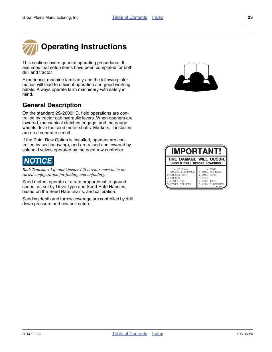 Operating instructions, General description, Operating instructions general description | Great Plains 2S-2600HDF Operator Manual v2 User Manual | Page 27 / 126