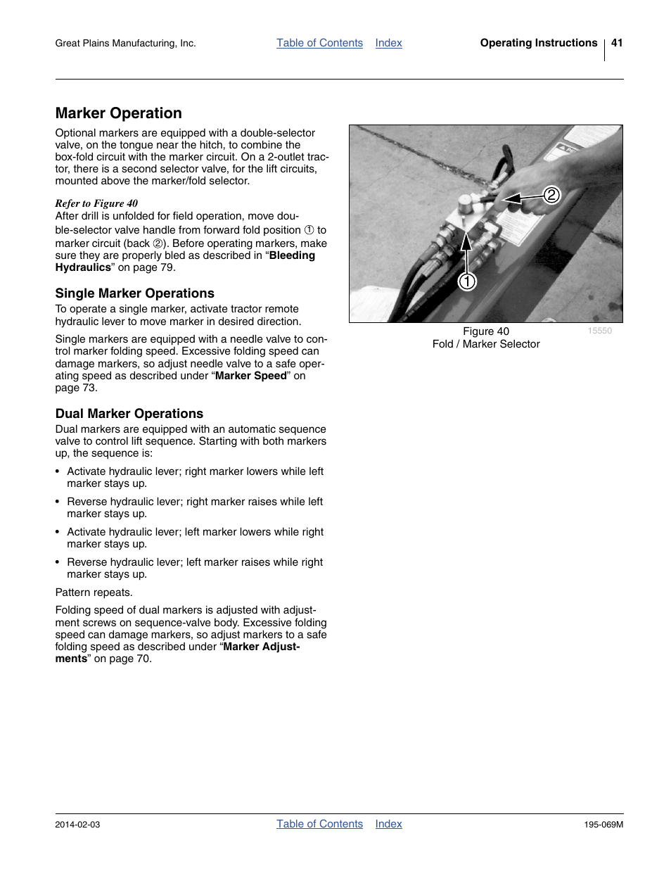 Marker operation, Single marker operations, Dual marker operations | Single marker operations dual marker operations | Great Plains 2S-2600HDF Operator Manual v2 User Manual | Page 45 / 126