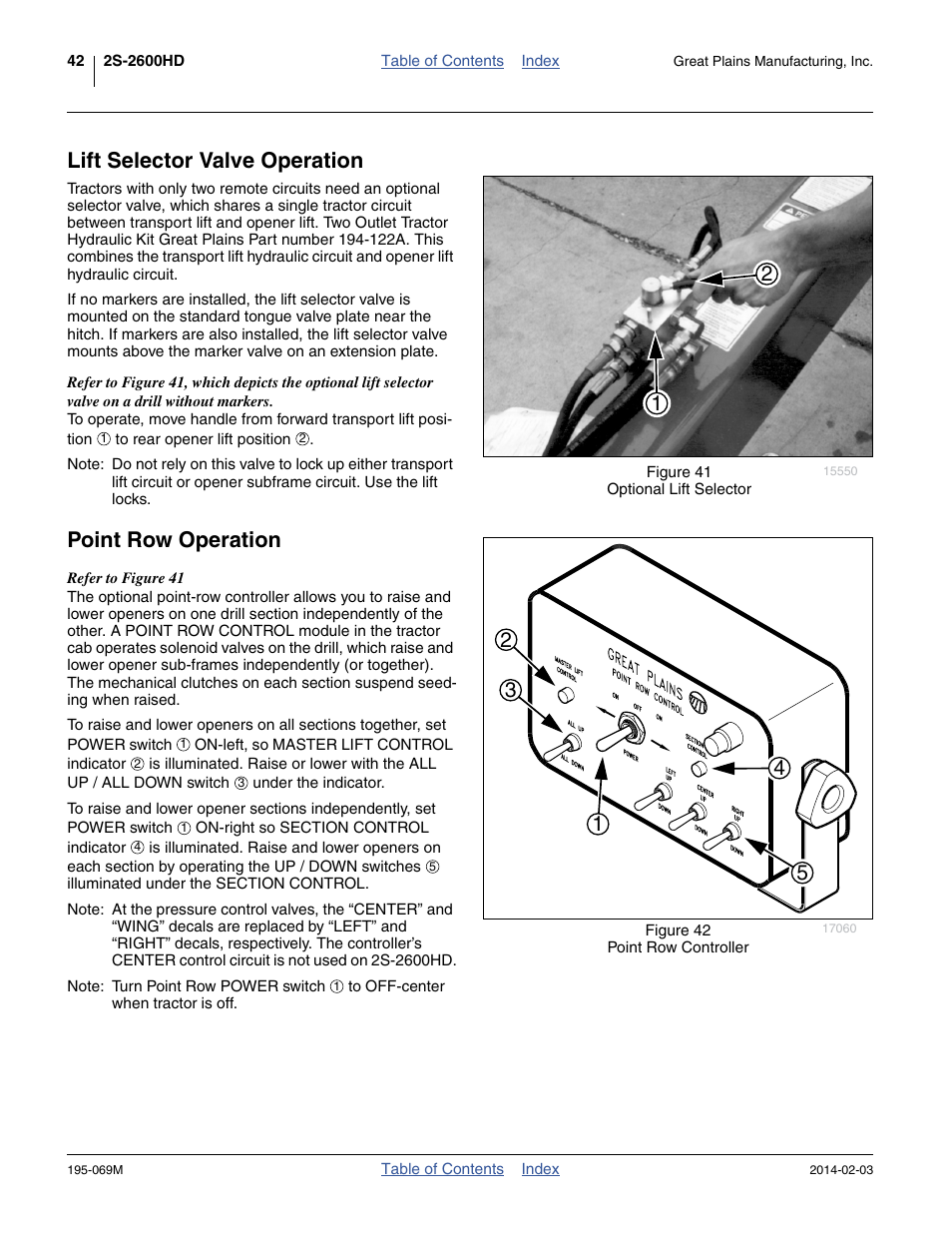 Lift selector valve operation, Point row operation, Lift selector valve operation point row operation | Great Plains 2S-2600HDF Operator Manual v2 User Manual | Page 46 / 126