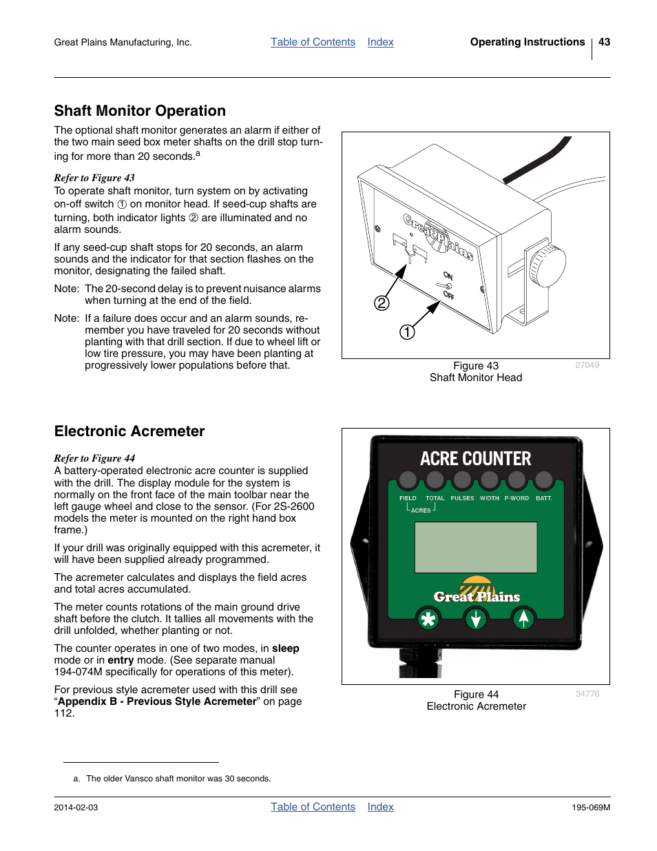 Shaft monitor operation, Electronic acremeter, Shaft monitor operation electronic acremeter | Great Plains 2S-2600HDF Operator Manual v2 User Manual | Page 47 / 126
