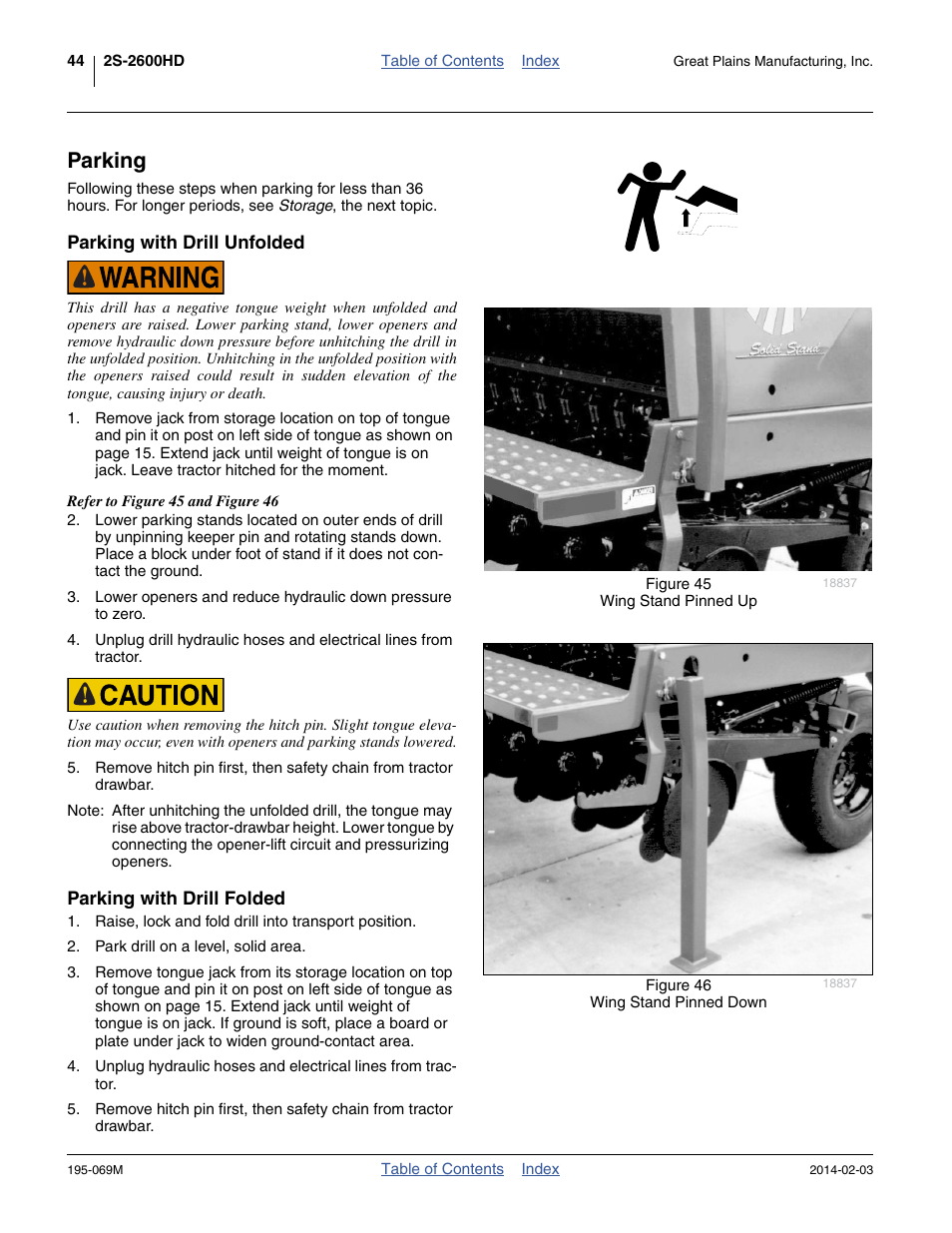 Parking, Parking with drill unfolded, Parking with drill folded | Great Plains 2S-2600HDF Operator Manual v2 User Manual | Page 48 / 126