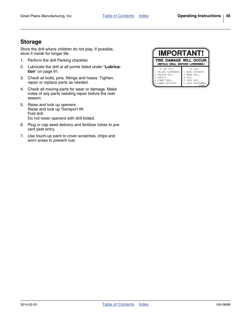 Storage | Great Plains 2S-2600HDF Operator Manual v2 User Manual | Page 49 / 126