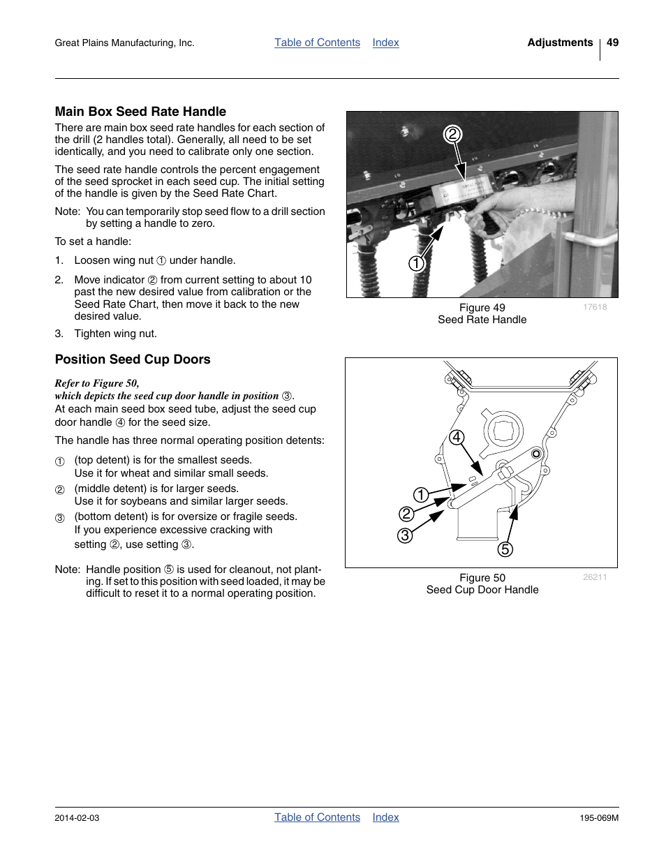 Main box seed rate handle, Position seed cup doors, Main box seed rate handle position seed cup doors | Great Plains 2S-2600HDF Operator Manual v2 User Manual | Page 53 / 126
