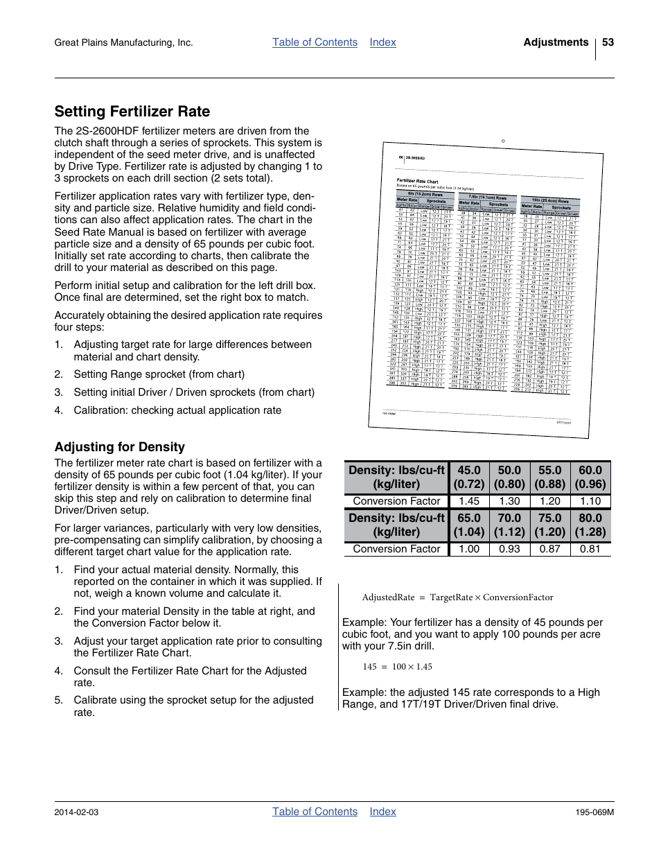 Setting fertilizer rate, Adjusting for density | Great Plains 2S-2600HDF Operator Manual v2 User Manual | Page 57 / 126
