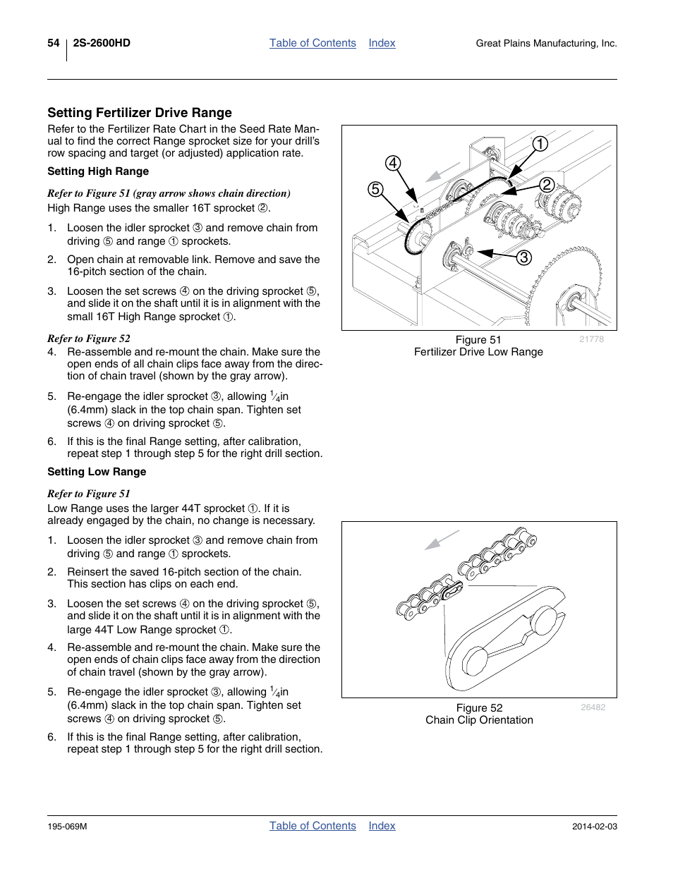 Setting fertilizer drive range, Setting high range, Setting low range | Setting high range setting low range | Great Plains 2S-2600HDF Operator Manual v2 User Manual | Page 58 / 126