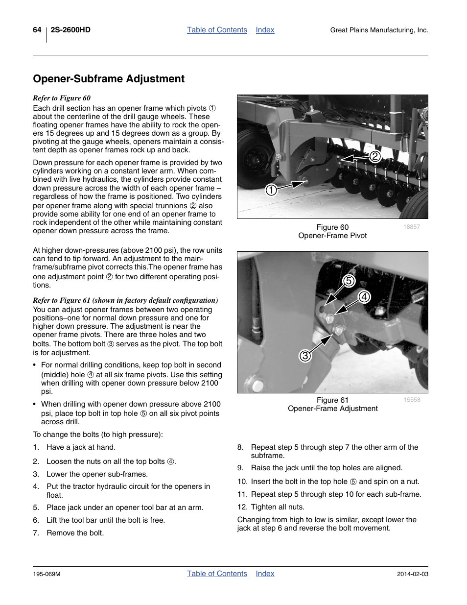 Opener-subframe adjustment | Great Plains 2S-2600HDF Operator Manual v2 User Manual | Page 68 / 126