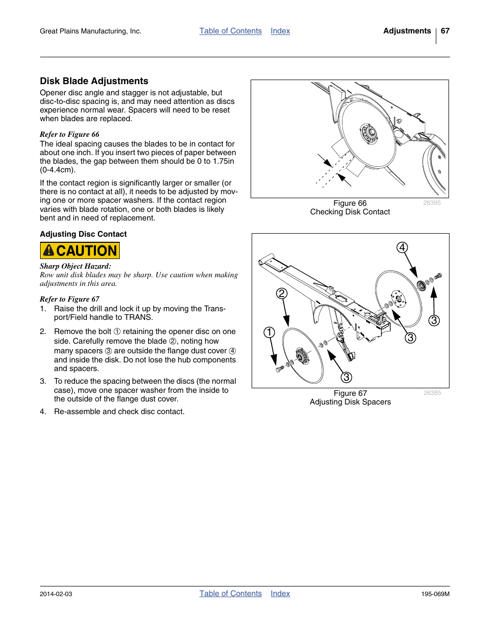 Disk blade adjustments, Adjusting disc contact, Disk blade adjustments (as b | Great Plains 2S-2600HDF Operator Manual v2 User Manual | Page 71 / 126