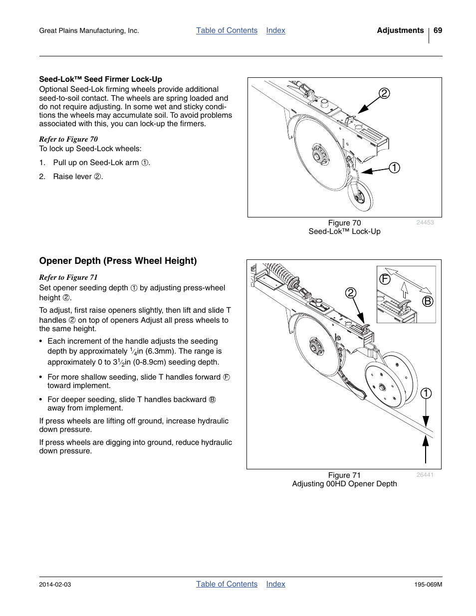 Seed-lok™ seed firmer lock-up, Opener depth (press wheel height), 12 b f | Great Plains 2S-2600HDF Operator Manual v2 User Manual | Page 73 / 126