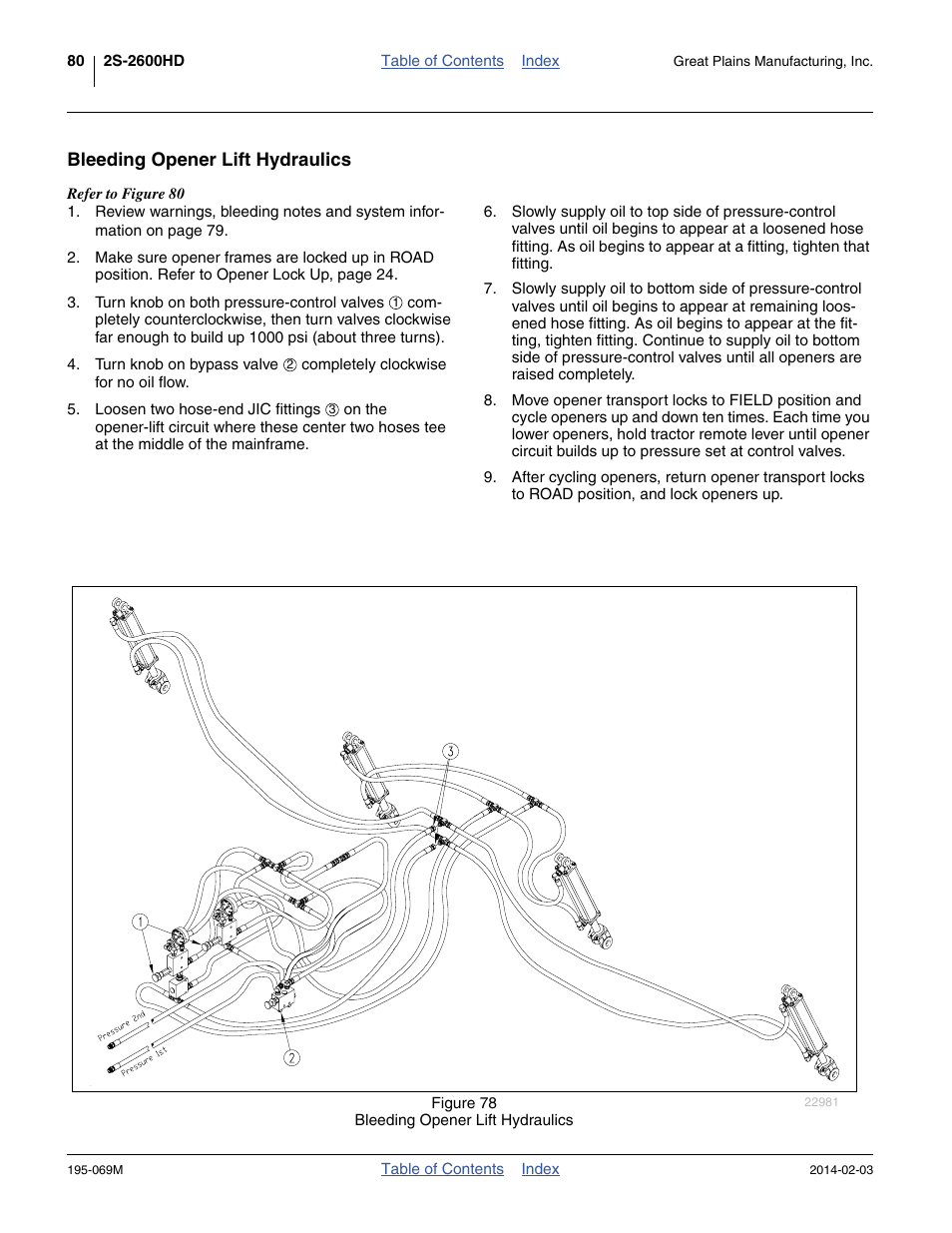 Bleeding opener lift hydraulics | Great Plains 2S-2600HDF Operator Manual v2 User Manual | Page 84 / 126