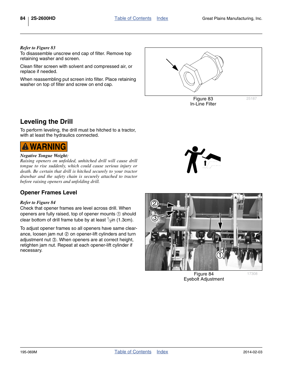Leveling the drill, Opener frames level | Great Plains 2S-2600HDF Operator Manual v2 User Manual | Page 88 / 126