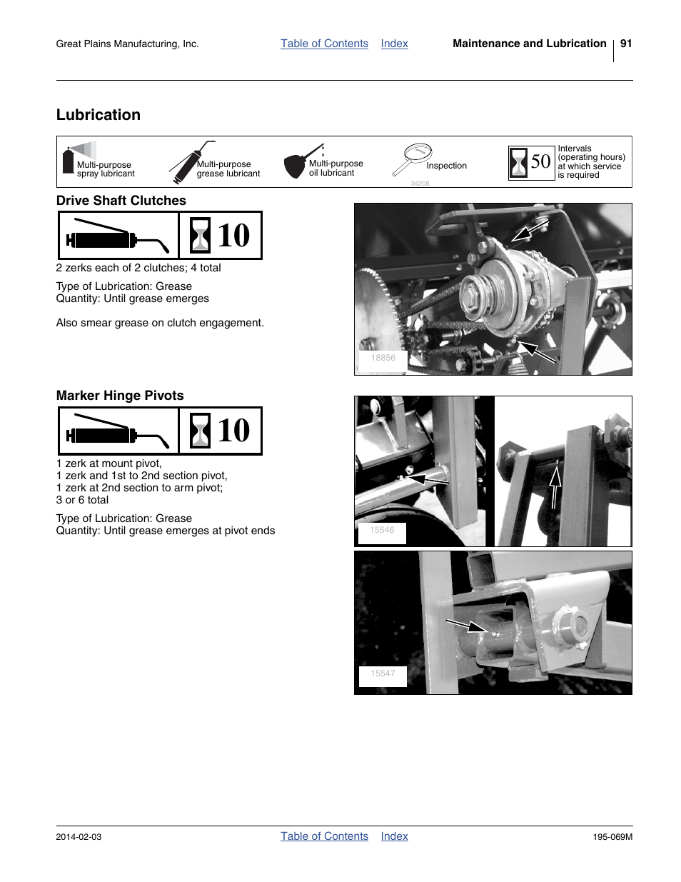 Lubrication, Drive shaft clutches, Marker hinge pivots | Great Plains 2S-2600HDF Operator Manual v2 User Manual | Page 95 / 126