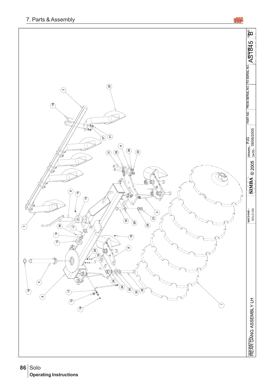 Bas18 45, Solo, 86 7. parts & assembly | Great Plains Solo 2005 Assembly Instructions User Manual | Page 42 / 106