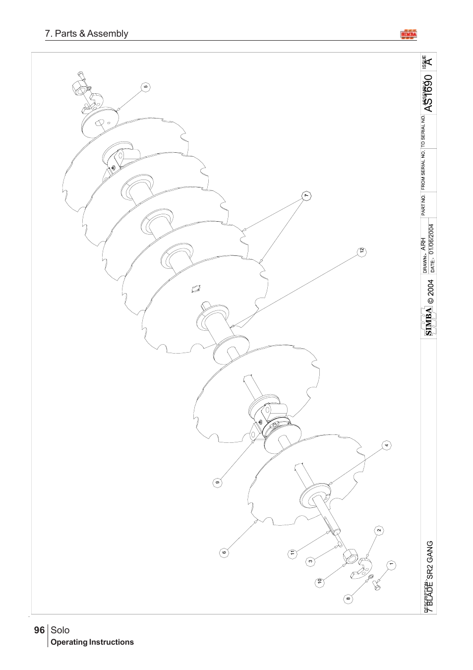 Aas16 9 0, Solo, 96 7. parts & assembly | Great Plains Solo 2005 Assembly Instructions User Manual | Page 52 / 106