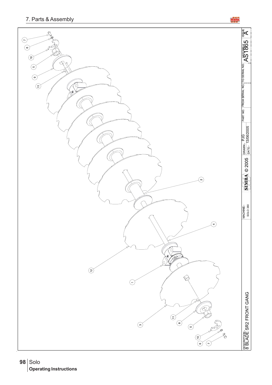 Aas18 6 5, Solo, 98 7. parts & assembly | Great Plains Solo 2005 Assembly Instructions User Manual | Page 54 / 106