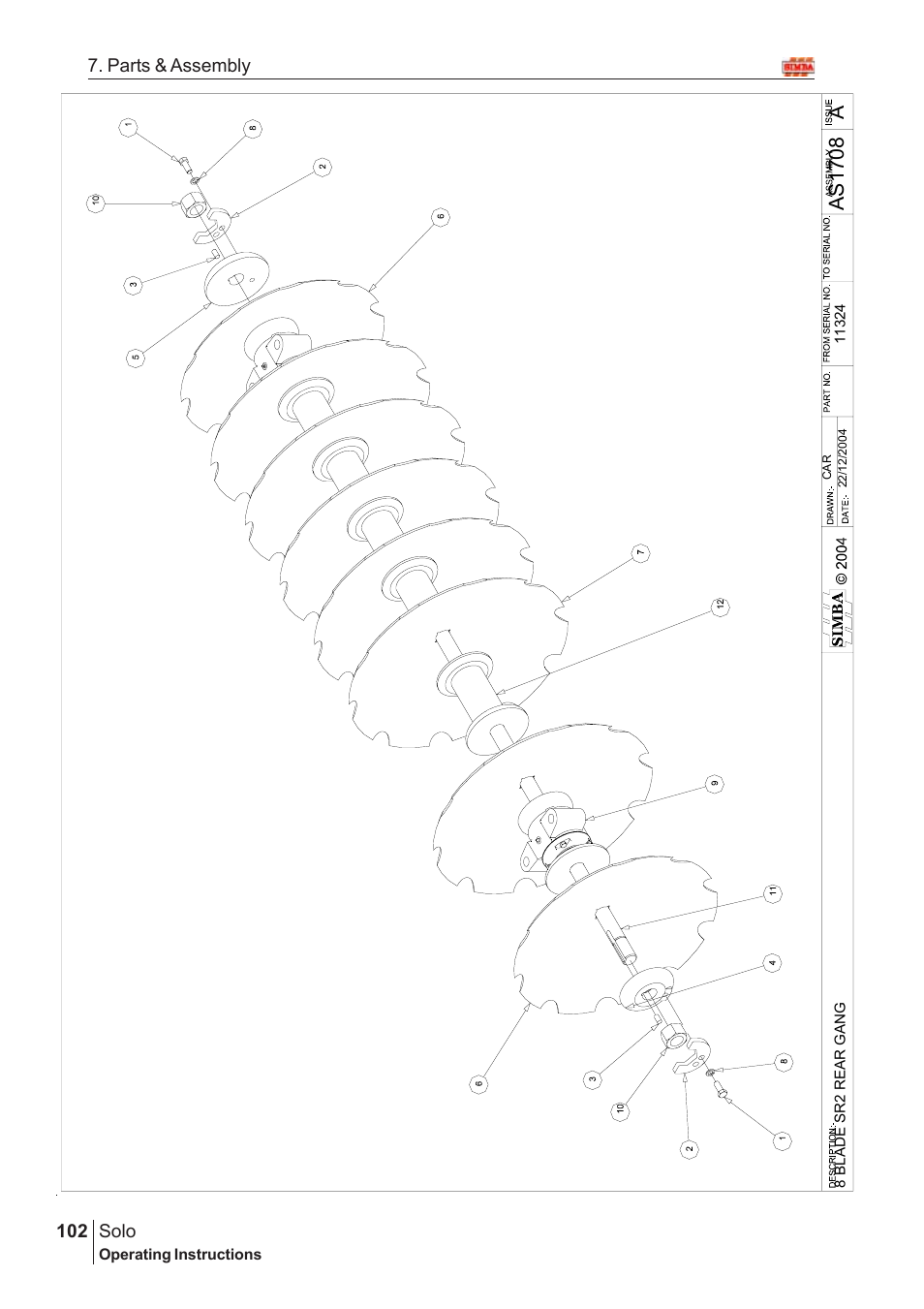 Aas17 08, Solo, 102 7. parts & assembly | Great Plains Solo 2005 Assembly Instructions User Manual | Page 58 / 106