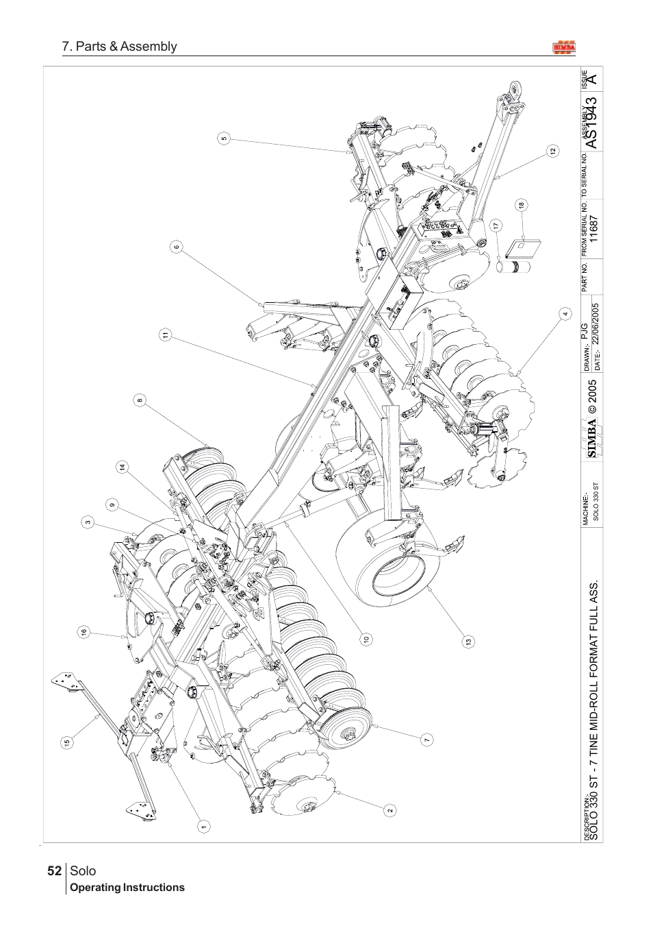 Aas19 43, Solo, 52 7. parts & assembly | Great Plains Solo 2005 Assembly Instructions User Manual | Page 8 / 106