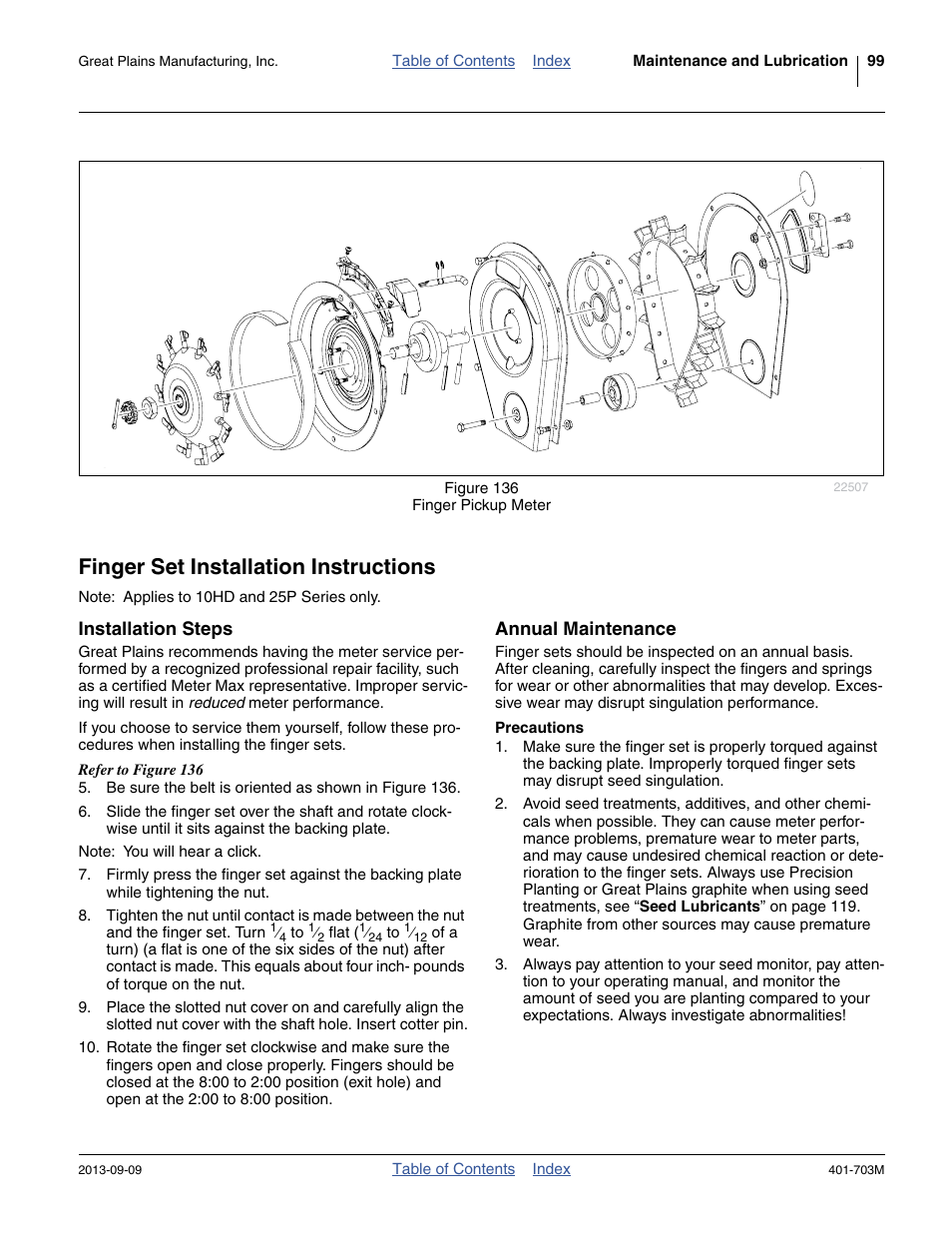 Finger set installation instructions, Precautions | Great Plains YP3025 Operator Manual User Manual | Page 103 / 192