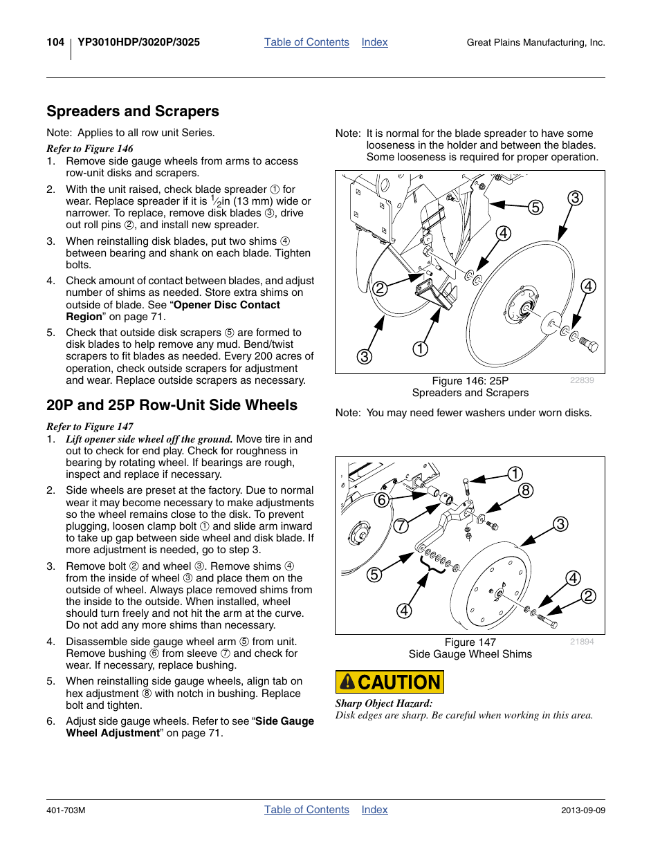 Spreaders and scrapers, 20p and 25p row-unit side wheels | Great Plains YP3025 Operator Manual User Manual | Page 108 / 192
