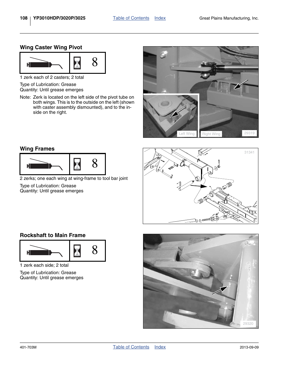Wing caster wing pivot, Wing frames, Rockshaft to main frame | Great Plains YP3025 Operator Manual User Manual | Page 112 / 192