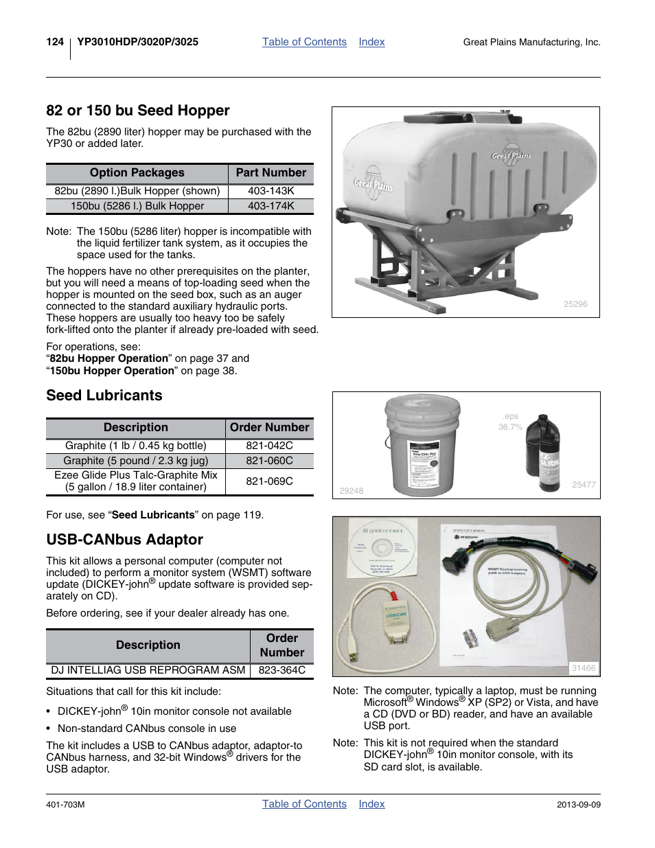 82 or 150 bu seed hopper, Seed lubricants, Usb-canbus adaptor | Great Plains YP3025 Operator Manual User Manual | Page 128 / 192