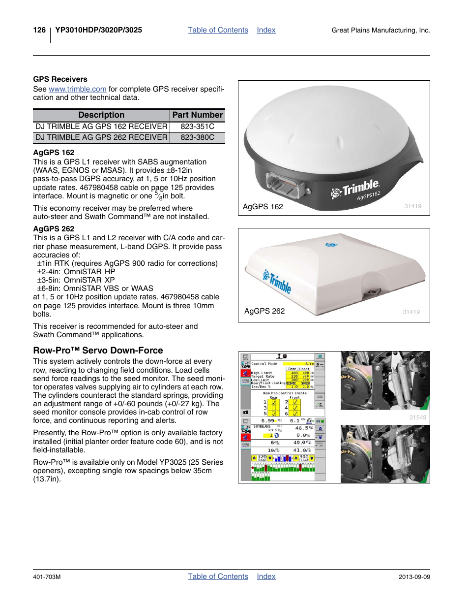 Gps receivers, Aggps 162, Aggps 262 | Row-pro™ servo down-force | Great Plains YP3025 Operator Manual User Manual | Page 130 / 192