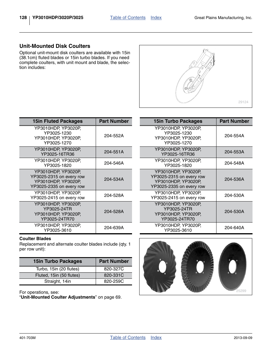 Unit-mounted disk coulters, Coulter blades | Great Plains YP3025 Operator Manual User Manual | Page 132 / 192