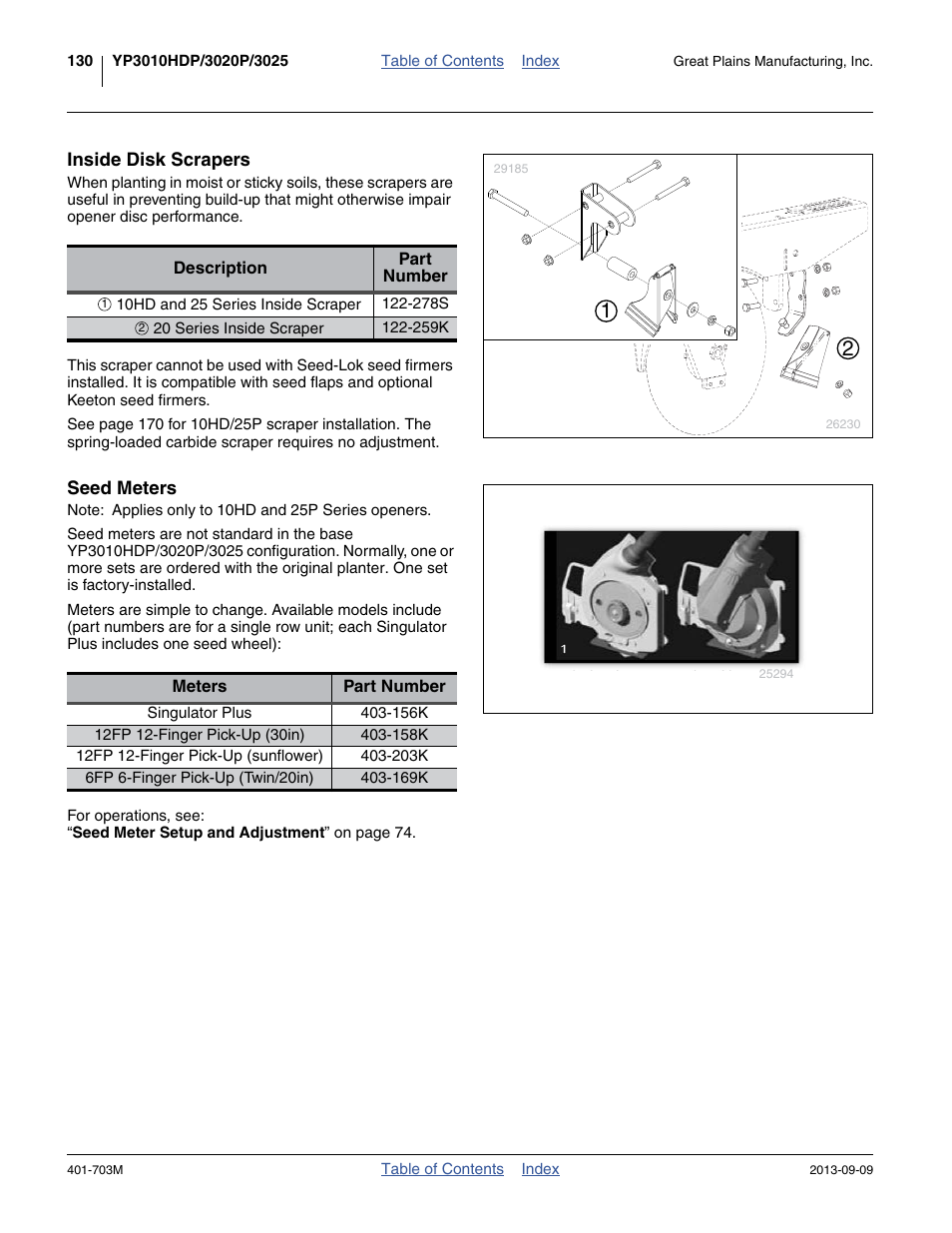 Inside disk scrapers, Seed meters | Great Plains YP3025 Operator Manual User Manual | Page 134 / 192