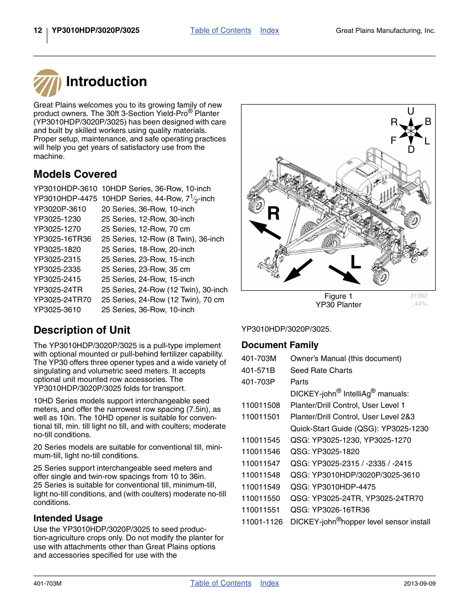 Introduction, Models covered, Description of unit | Intended usage, Document family, Introduction models covered description of unit, Intended usage document family, Models covered description of unit | Great Plains YP3025 Operator Manual User Manual | Page 16 / 192