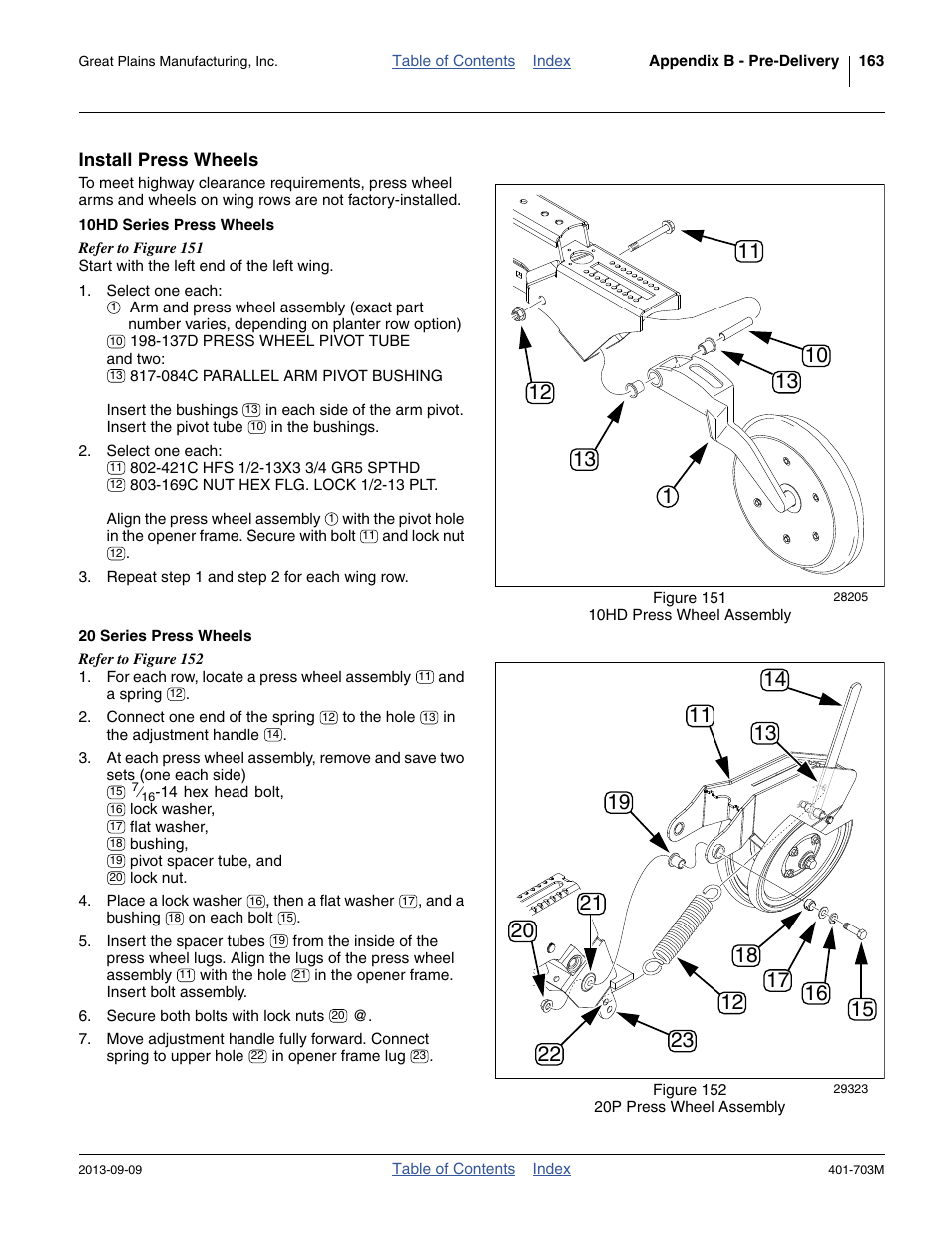 Install press wheels, 10hd series press wheels, 20 series press wheels | Great Plains YP3025 Operator Manual User Manual | Page 167 / 192
