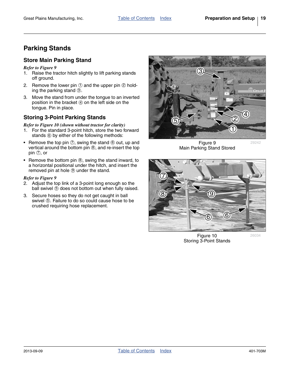 Parking stands, Store main parking stand, Storing 3-point parking stands | King stand. see | Great Plains YP3025 Operator Manual User Manual | Page 23 / 192
